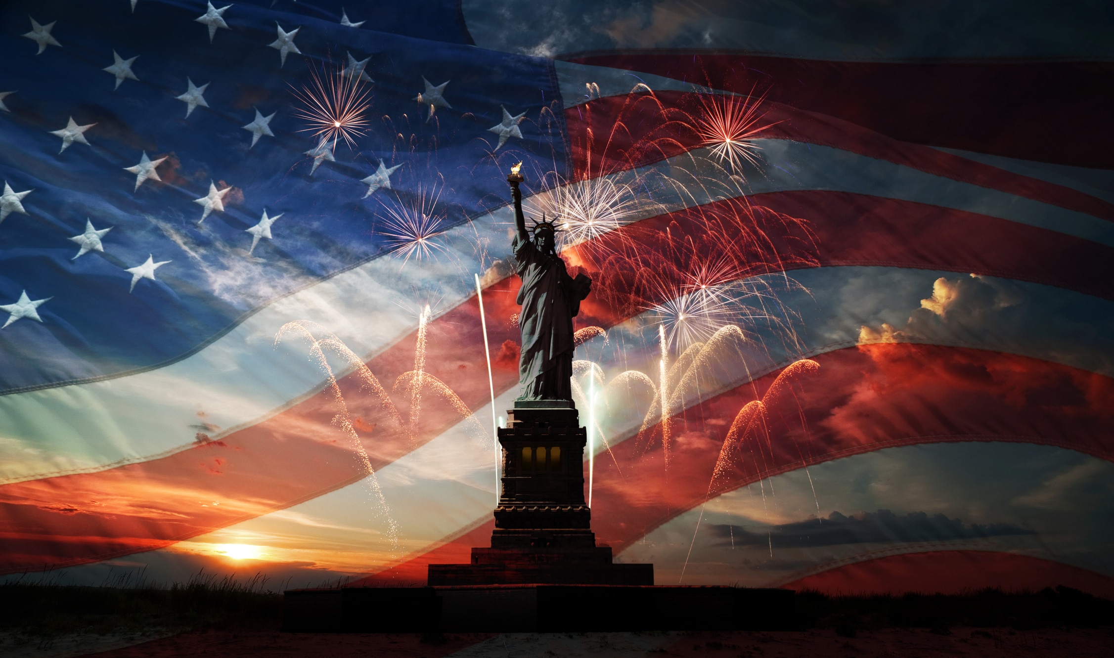 Independence day, usa, 4th of July, statue of Liberty, american flag