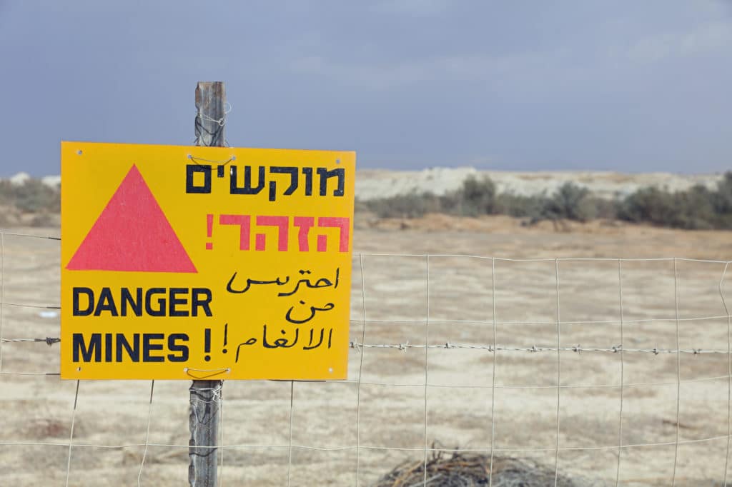 Israel, Syria, miner, grense, skilt, advarsel, Golanhøyden